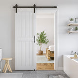 30 x 84 inch White Sliding MDF Barn Door with 5FT Black Sliding Door Hardware Kit & Handle, Pre-Dril