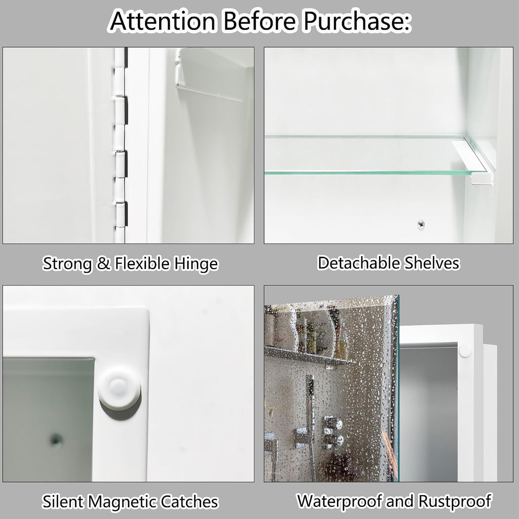 Bathroom Medicine Cabinet with 16x20 in Rectangular Beveled Frameless Mirror,Wall Mounted Mirror Cabinet Toilet