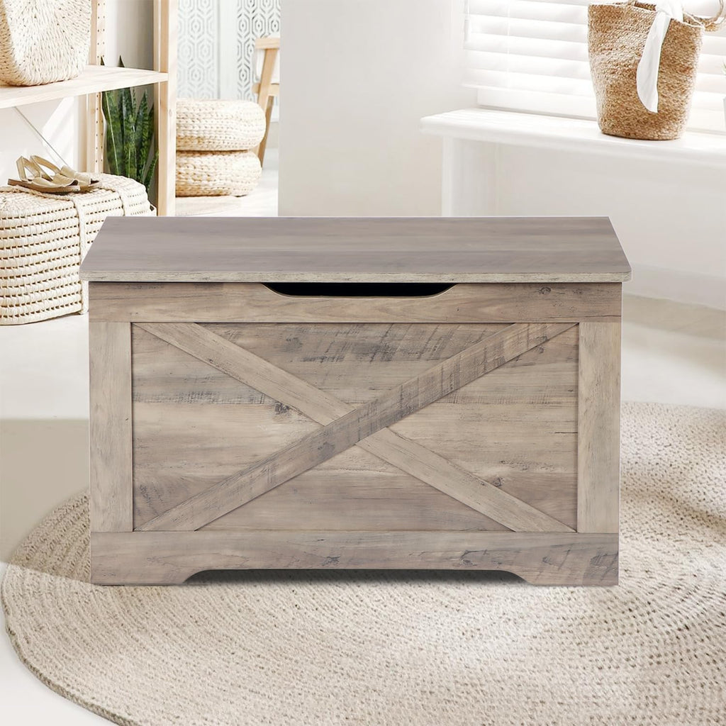 31.5" Storage Chest, Wooden Storage Bench, Entryway Shoes Bench | Storage Trunk with 2 Safety Hinges, 15.7 x 31.5 x