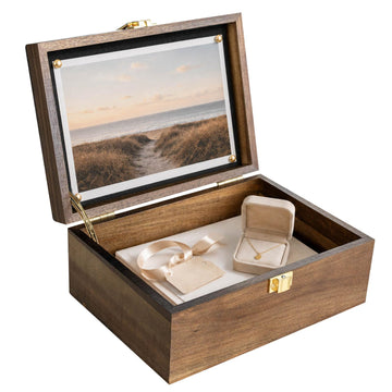 Keepsake Box, Wooden Keepsake Box with Hinged Lid, Acacia Wood Memory Box for Keepsakes, 8.5 x 6 x 3.5 in Wood Box
