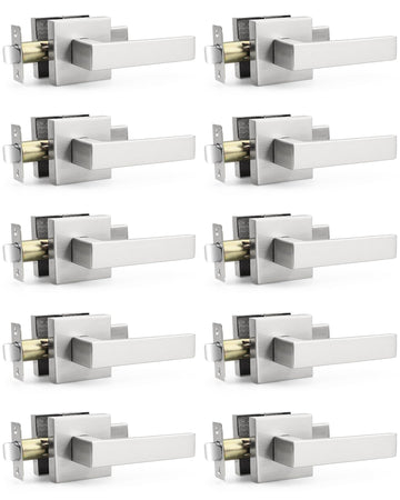 10 Pack Square Door Lever Door Lock Handle Lockset Keyless Doorknobs Passage Knobs Lockset Interior Hallway Passage