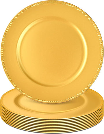 Gold Charger Plates Bulk Wedding - 13" Premium Gold Chargers for Dinner Plates, Decorative Charger Plates - Set of 10