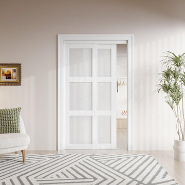 Preassembled Sliding Closet Door 48"(Double 25") x 80" Interior Doors with Hardware Kit & Floor Guid