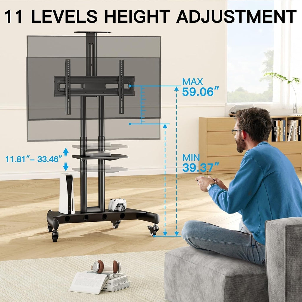 Rolling TV Stand for 32-85 Inch Flat/Curved TVs up to 100 lbs