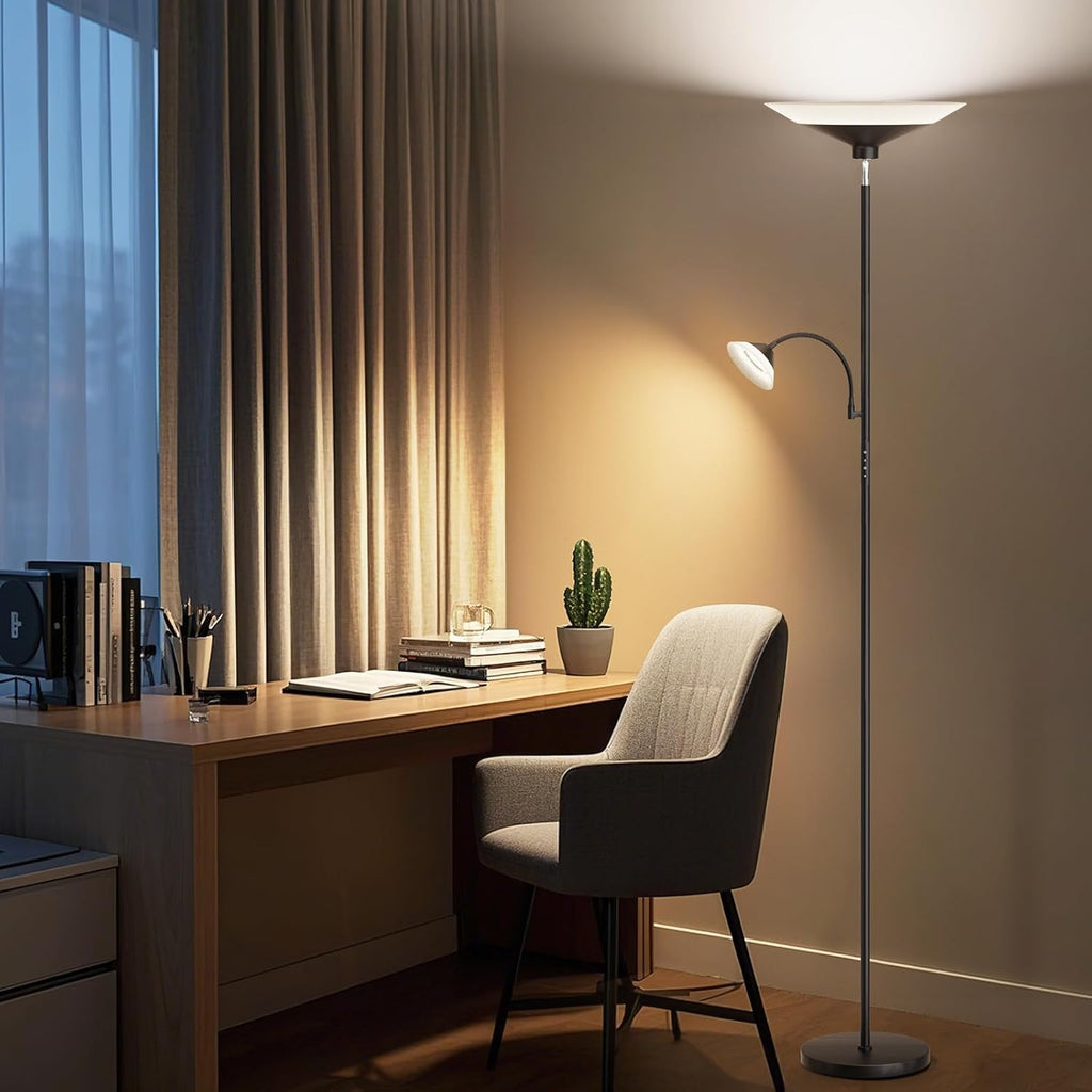2-in-1 Torchiere Floor Lamp, Dimmable Standing Lamp with Remote&Button Control