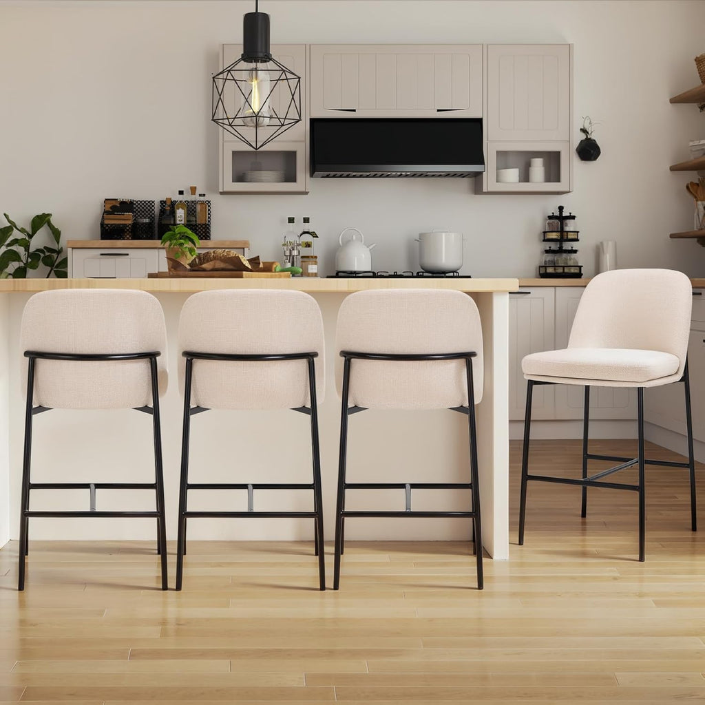 Counter Height Bar Stools Set of 4, 25 Inch Modern Fabric Kitchen Island Stools with Back, Upholstered Counter