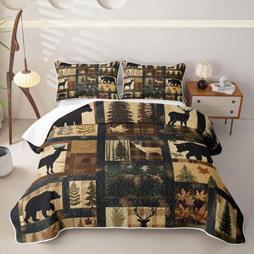 Western Rustic Bear Deer Quilt Bedspread Bedding