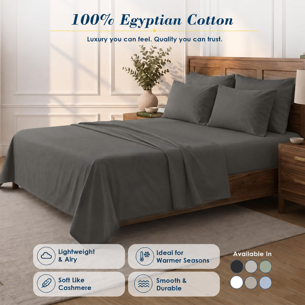 100% Egyptian Cotton 7 Piece Split King Sheets Set (Charcoal)