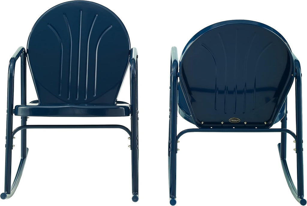 Griffith Retro Metal Outdoor Rocking Chairs, Set of 2, for Porch, Deck, Balcony, Backyard, Navy Gloss