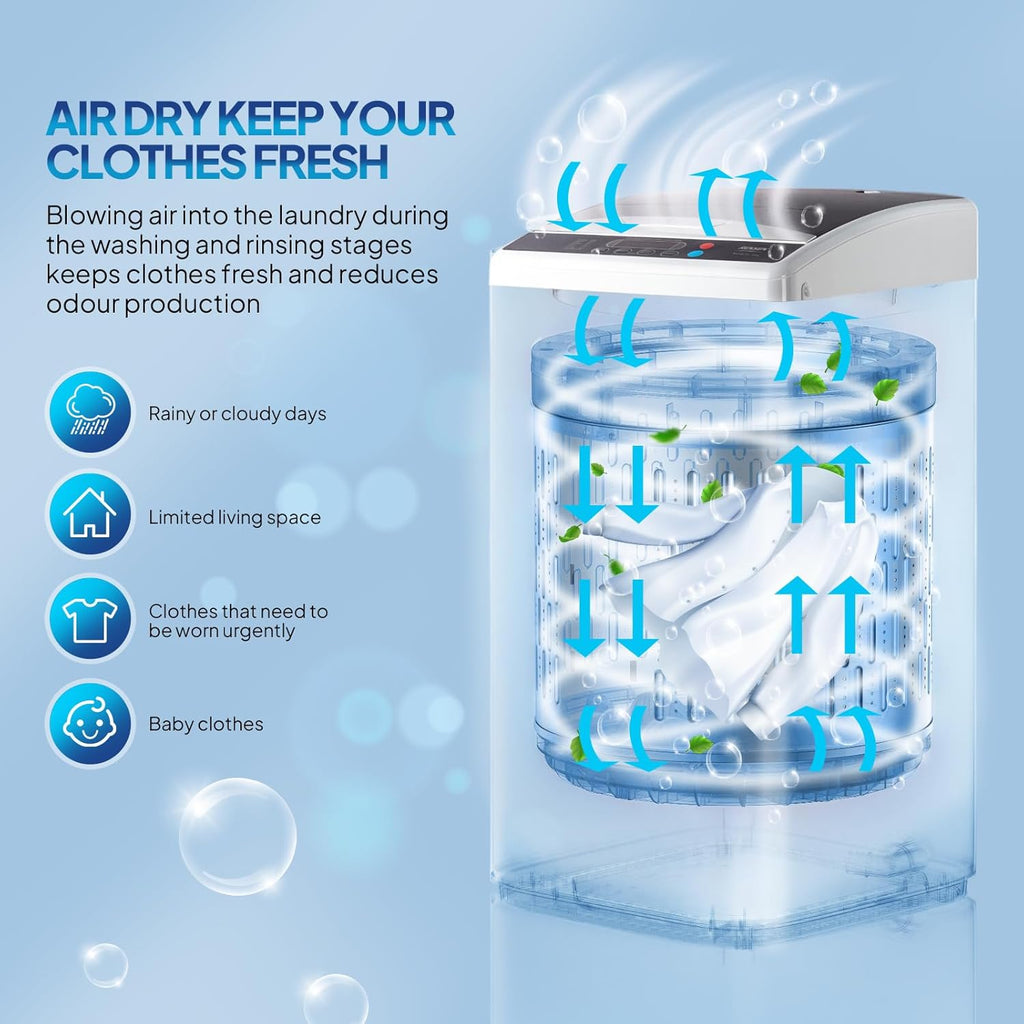 25LBS Portable Washing Machine, Full-Automatic Electric Laundry Machine with Stainless Steel Drum, Compact Washer and Spin Dryer Combo with Drain Pump for Home, Apartment
