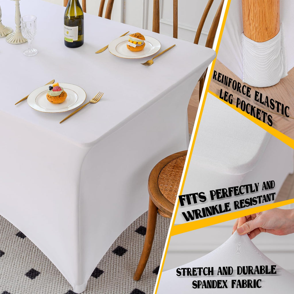 Table Cloth White 4FT Spandex Stretch Covers for Rectangle Tablecloth