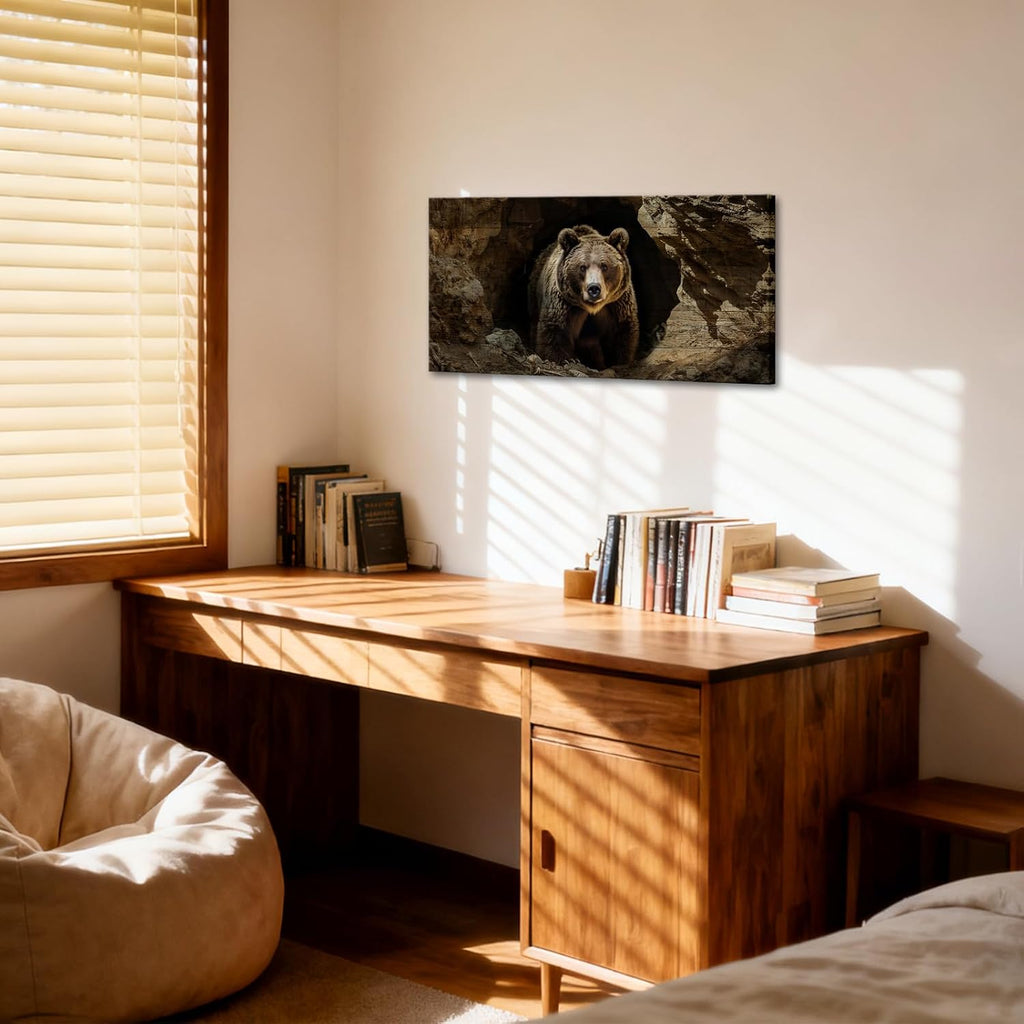 Bear Wall Art Vintage Wildlife Pictures Canvas Art Rustic Cabin Wall Decor Framed 20"x40"
