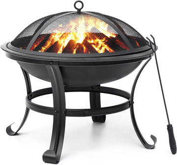 22 inch Fire Pit for Outside Outdoor Wood Burning Small Bonfire Pit Steel Firepit Bowl