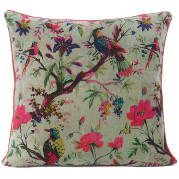 Boho Velvet Bird Print Throw Pillow Cover, Colorful Decorative Floral Cushion Case for Sofa Couch, Bohemian Chic