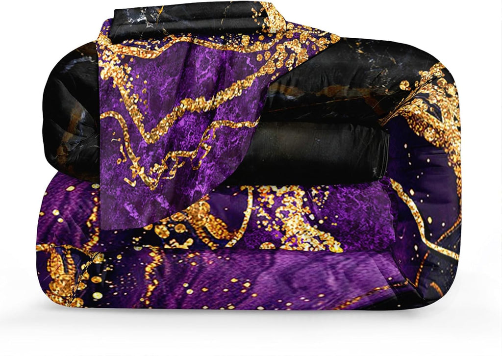 Black Gold Comforter Set Purple Marble Bedding Set Black Marble Stone Abstract Artwork Bedroom Decor Black Marble