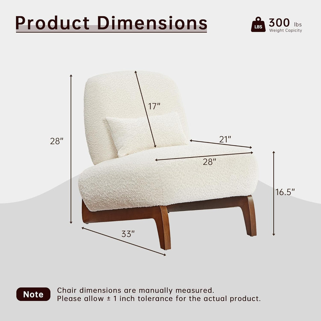 Boucle Chair, Upholstered Accent Chair Tilted Wooden Leg with Durable Comfy Boucle Pet-Friendly Thick Cushion &