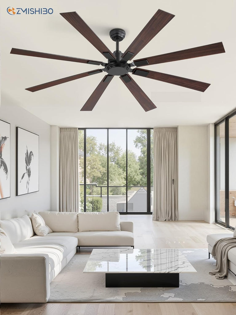 72 Inch Ceiling Fan No Light with Remote, Black Large Ceiling Fan Without Light with Quiet Reversible DC Motor