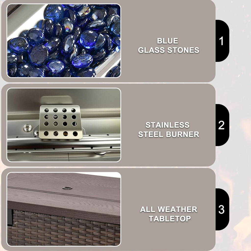 42 Inch Propane Fire Pit Table, 50,000 BTU Outdoor Gas Fire Pits with Removable Lid, 2 in 1 Rectangular Firepit Table for Outside Patio Deck and - Image 7
