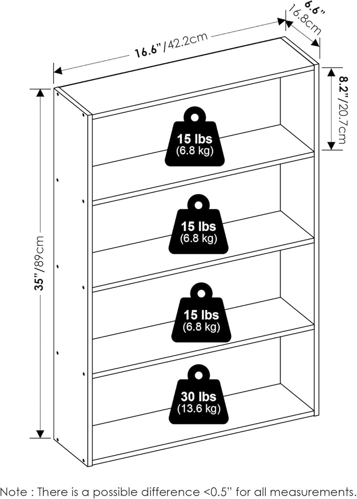 Basic Book Shelf, 4-Tier Bookcase with Open Shelf, Bookshelf, Cube Storage Organizer, 6 x 24 x 35, White