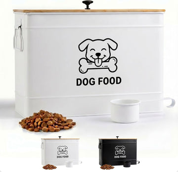 Metal Dog Food Container 15-20 lbs w/ Airtight Bamboo Lid, 70 Cup Capacity
