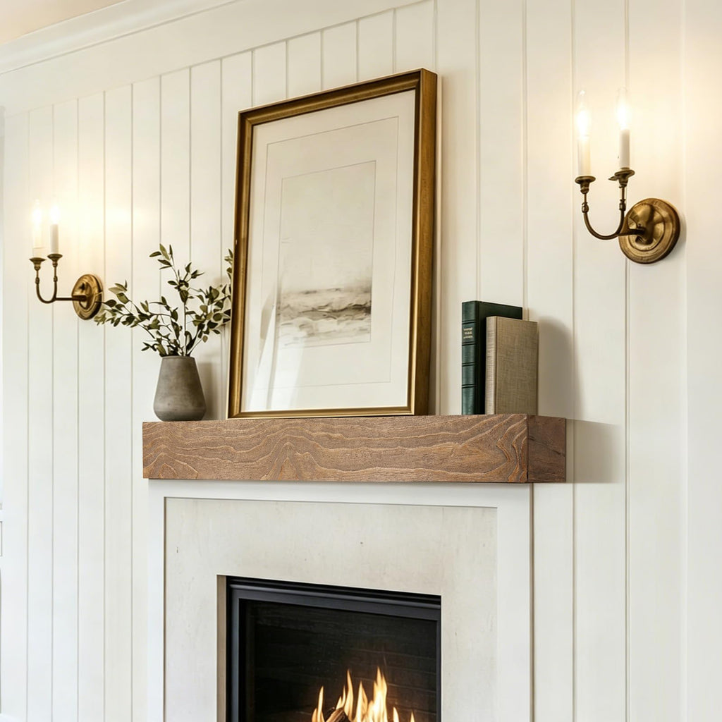Solid Wood Fireplace Mantel 48", Rustic Mantel Shelf, Rustic Oak