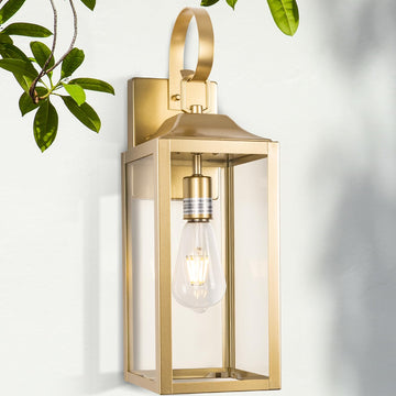Large Outdoor Wall Lantern 19" Gold Outside Farmhouse Wall Sconce