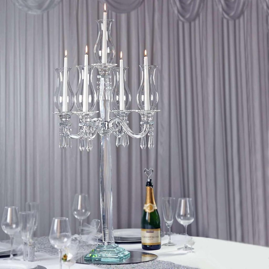 40" 5 Arm Premium Crystal Glass Taper Candle Holder Candelabra with Chandelier Chains