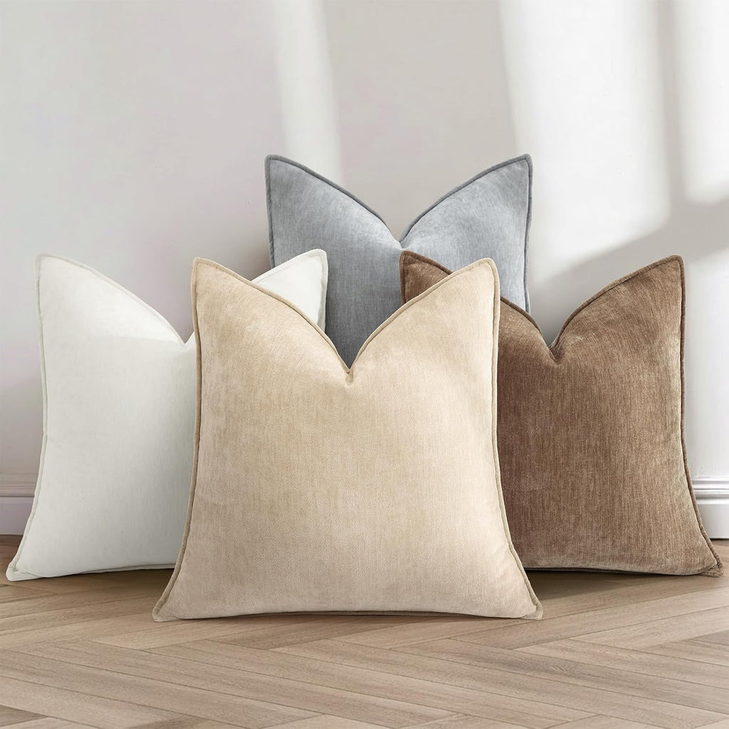 Summer Couch Throw Pillow Covers 18x18 Set of 2, Decorative Soft Velvet Modern Cozy Chenille Pillow Cases with