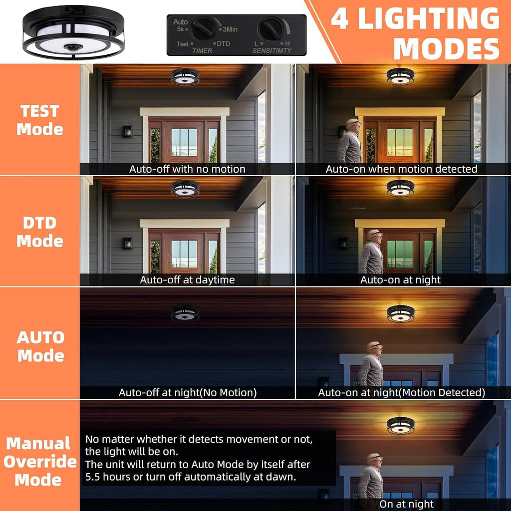LED Motion Sensor Outdoor Ceiling Light, 12 Inch Motion Sensor Flush Mount Ceiling Light Fixtures