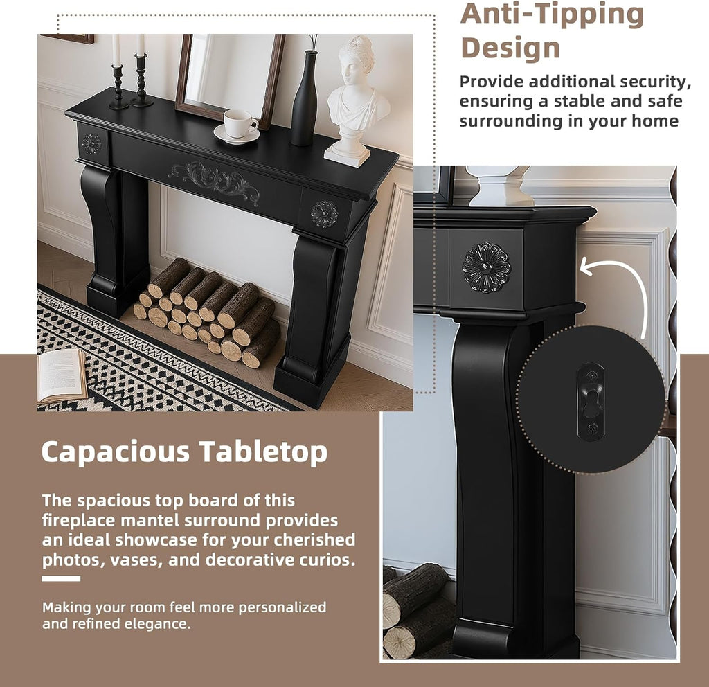 Modern Surround, Decorative Wooden Freestanding Mantel for Electric Fireplace, Waterproof & Anti-Tipping, Premium MDF