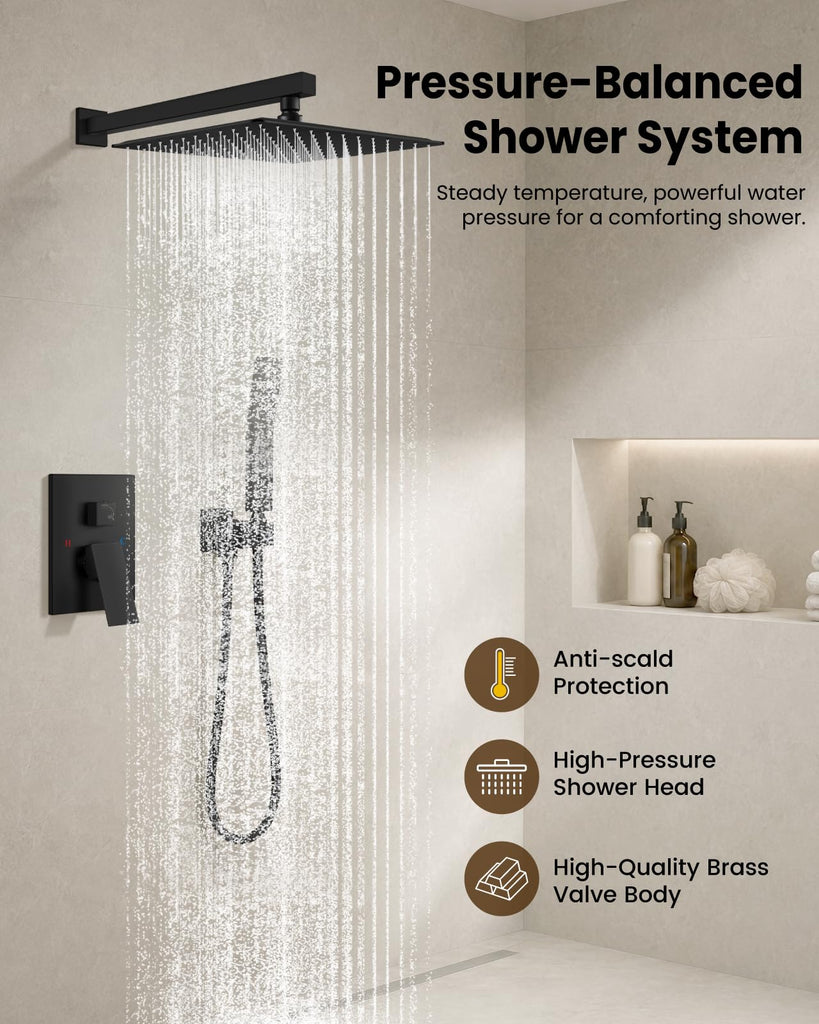 Shower Faucet Set with Handheld Spray Matte Black,12'' Head