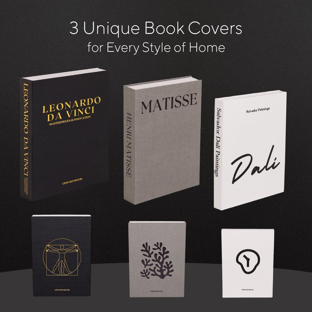 Linen Decorative Books Set of 3, Large Woven Faux Books with Hidden Storage | Magnetic nested fake book boxes in