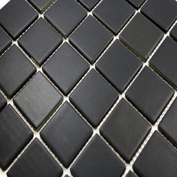 2x2 Matte Black Porcelain Mosaic Tile - Slip Resistant 12x12 Mesh-Mounted Sheet Floor, Shower Wall, Kitchen
