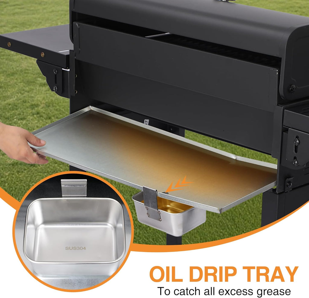 3-Burner Propane Gas Grill, 30,000 BTU Outdoor BBQ Grill with Cast Iron Grates, Stainless Steel Griddle Pan and Wheels