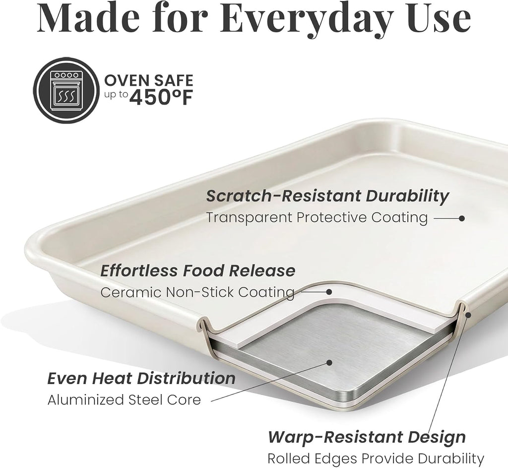 8-Piece Stackable Bakeware Set, Ceramic-Coated Nonstick Pan Set, Non-Toxic, with Sheets, Muffin Pan, Loaf Pan & Cake