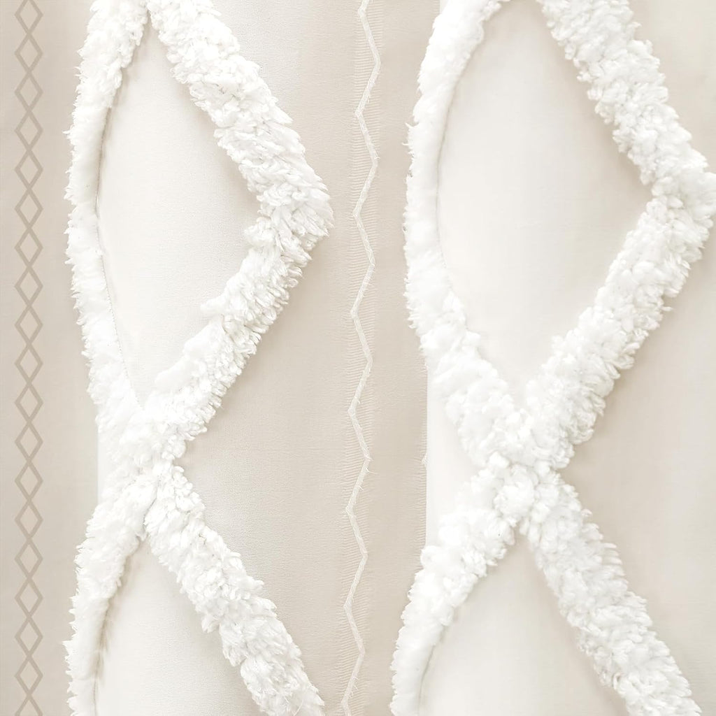 White Boho Cotton Shower Curtain,72" W x 72" L | Cotton Fabric with Striped Print