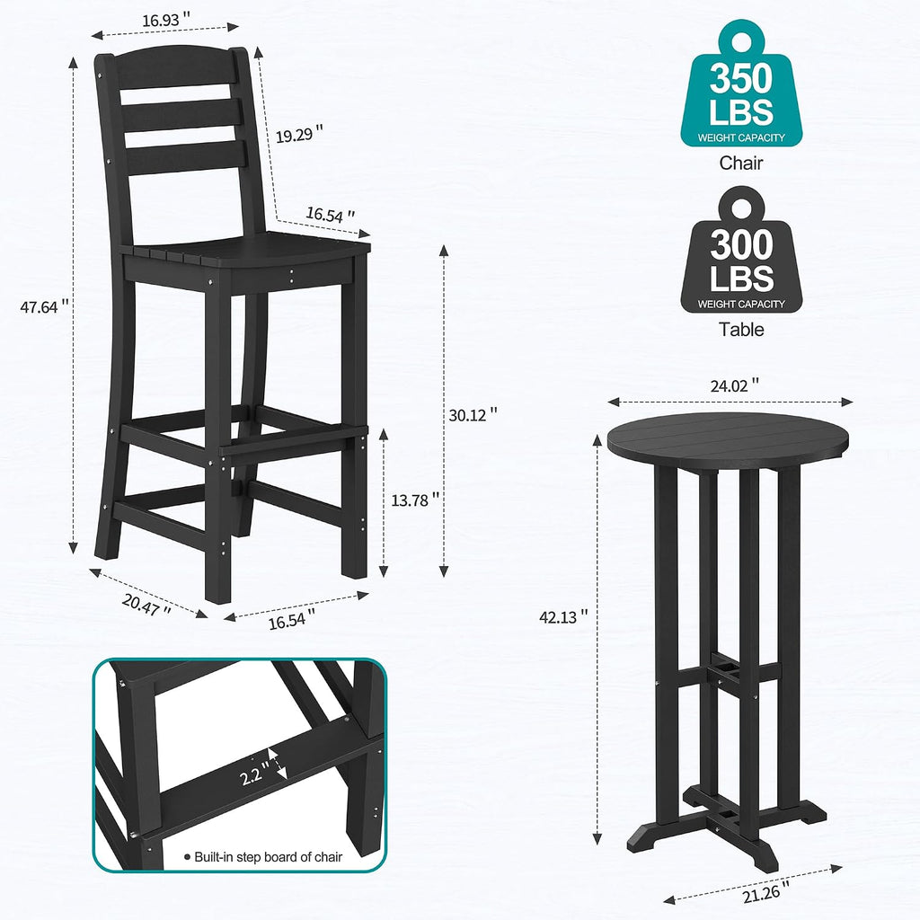3 Piece Patio Swivel Bar Set, All Weather Mental Textilene High Swivel Bar Stools Chair Set of 2 and Glass Bar Table