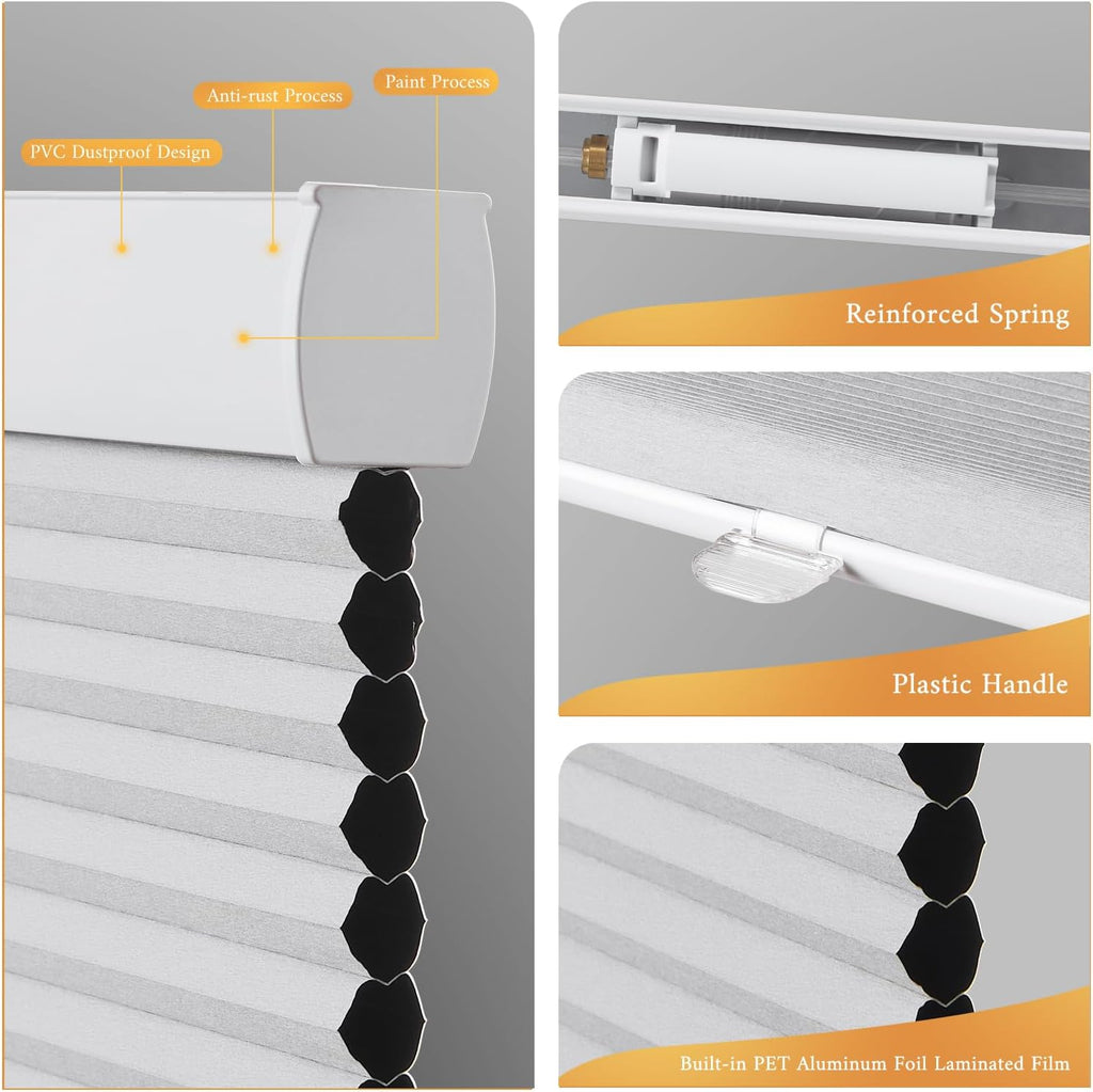 Cordless Blackout Cellular Shades, Grey, 22x64