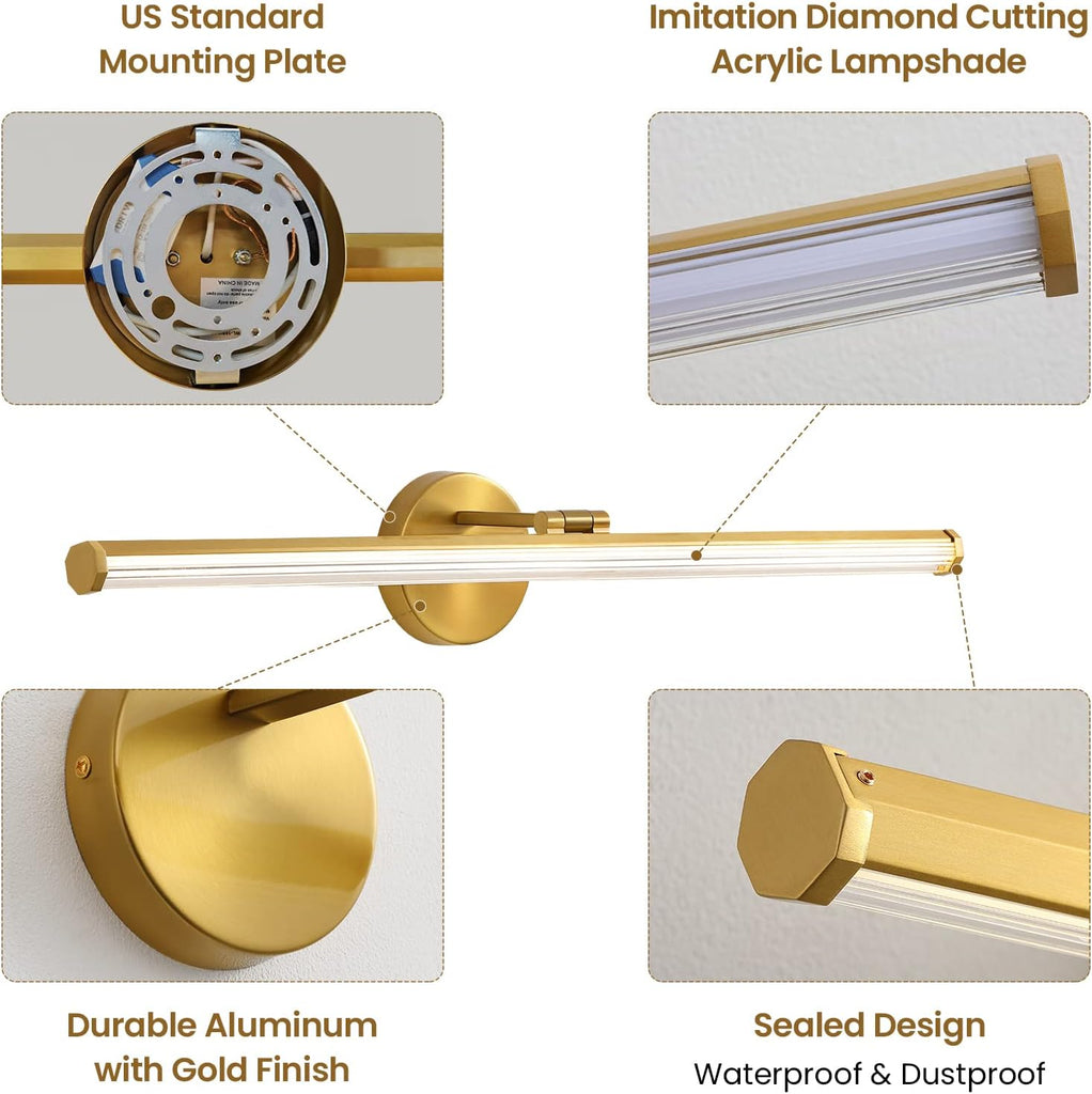 Bathroom Lighting Fixture Over Mirror - 30 Inch Gold Vanity Light 24W 5CCT Dimmable Modern LED Vanity Light Fixture