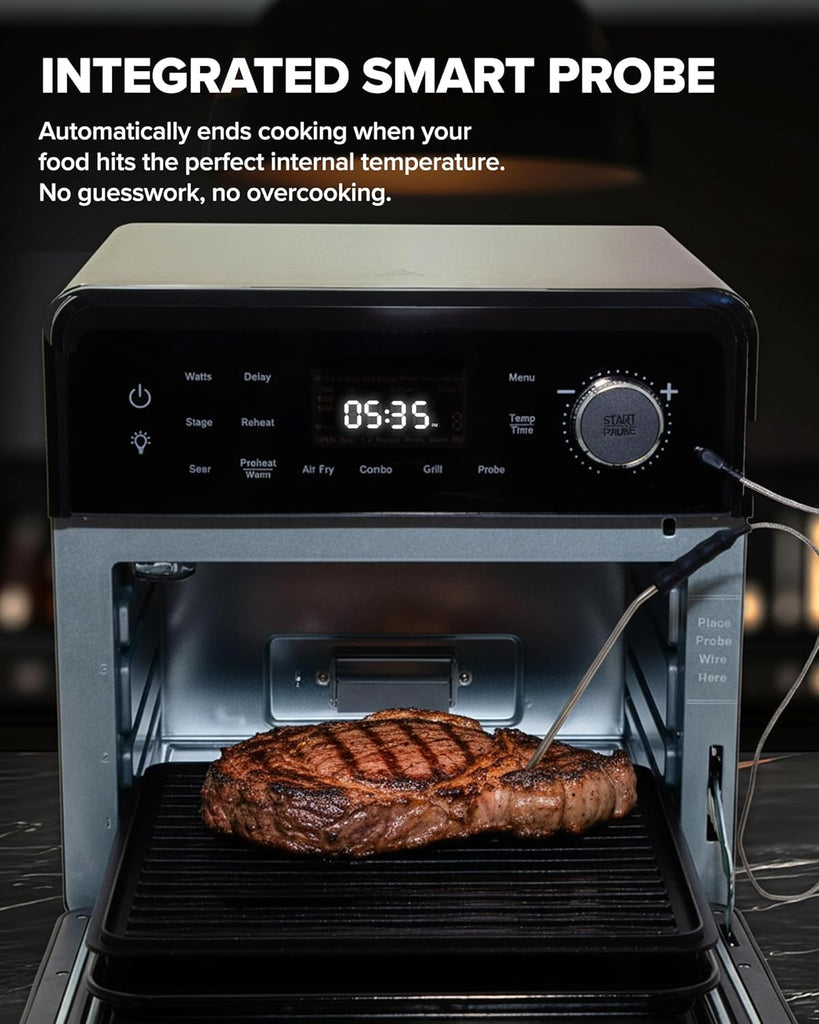 2026 Air Fryer Oven & Grill Comb, Plug-in Powered Grill Plate for True Char Flavor & Marks, 2-Layer Glass Door, Cooler