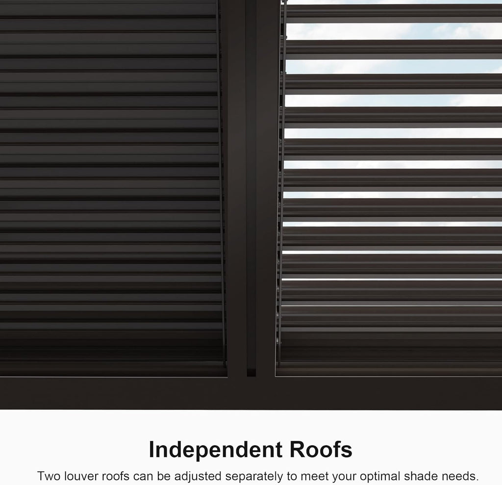 Outdoor 12' × 14' Louvered Pergola with Screens Patio Adjustable Aluminum Canopy Retractable Metal Roof for Deck