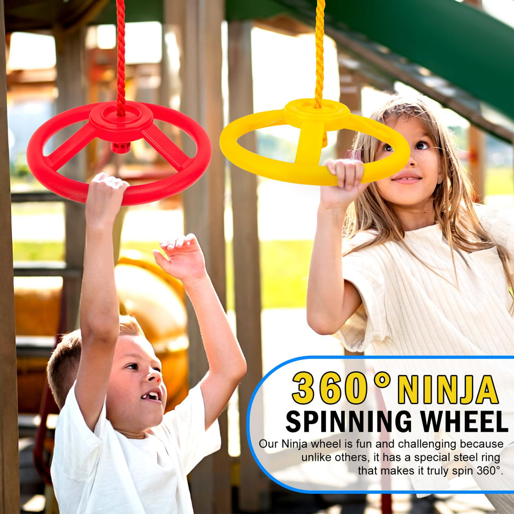 Warrior Obstacle Course Attachments - 7 Monkey Rings, 2 Monkey Bars, 2 Ninja Wheel, Backyard Obstacle Course Set