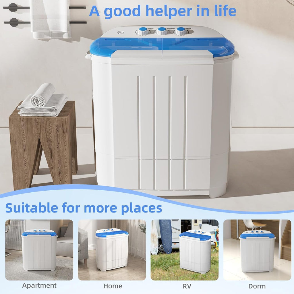 Portable Washing Machine, Twin Tub Washing Machine Laundry Compact Washer spinner Combo with 14lbs capacity, 9Lbs