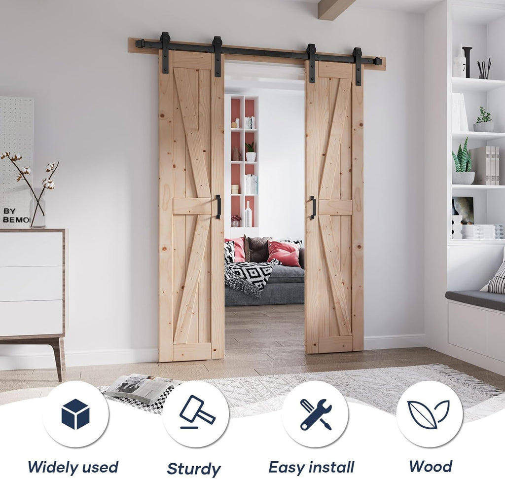 36 x 84 Inch (Double 18x84 Inch Doors) Barn Doors with 6.6FT Barn Door Hardware Kit and Handle Inclu