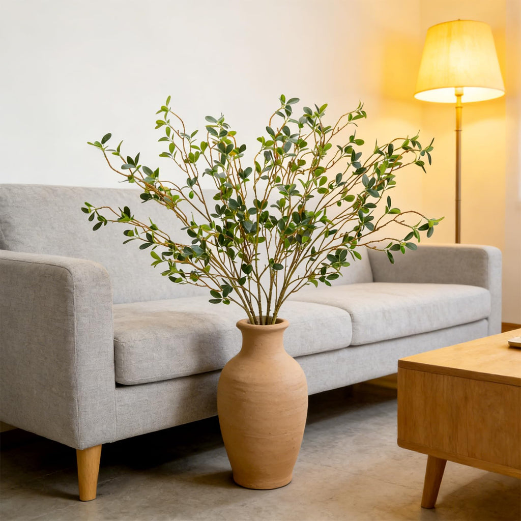 6pcs 43.3inch Greenery Stems Artificial Branches for Vases Olive, Spring Green Long Stem Fake Plants Indoor Branches