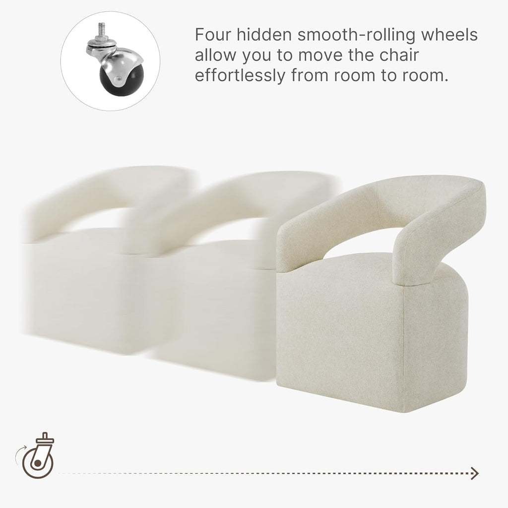 Upholstered Dining Chairs Set of 4, Modern Rolling Dining Chairs with Hidden Casters, Arm Kitchen Chairs with Linen