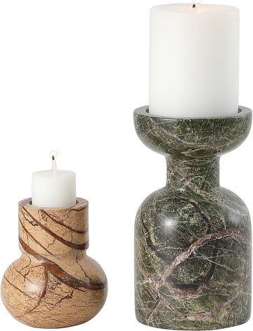 Home Collection Odessa Multicolored Marble Candle Holder Set of 2 (Fully Assembled)