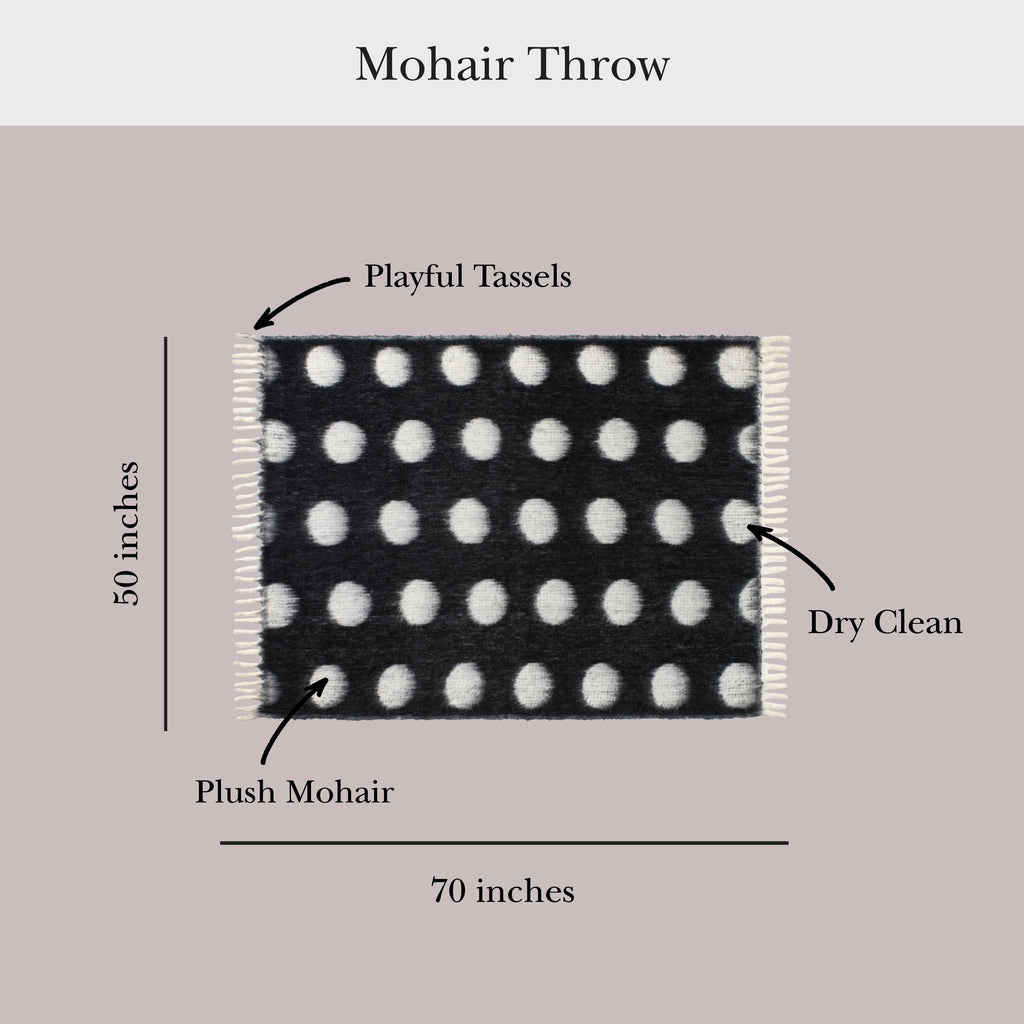 Dots Throw, 50" x 70", Mohair Blend Decorative Throw for Couch, Bed, Sofa, Brushed Dots Design with Fringe, Home