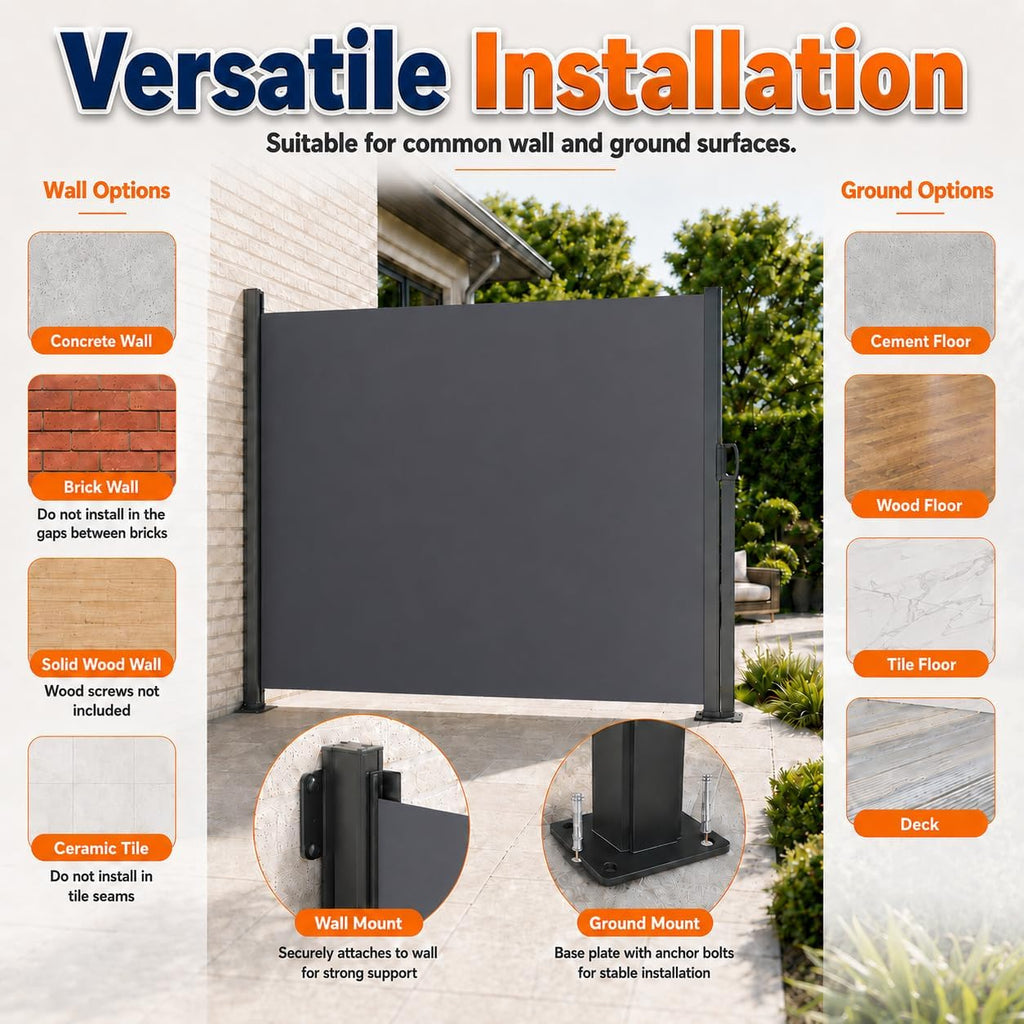 118" x 71" Retractable Side Awning, Outdoor Retractable Privacy Screen, Waterproof & UV-Resistant Retractable Fence