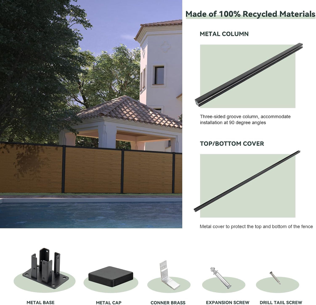 Privacy Fence Panels for Outside,6ft(W) x 6ft(H) Outdoor Privacy Panels with 1 Post,Wind Resistant Wood Plastic
